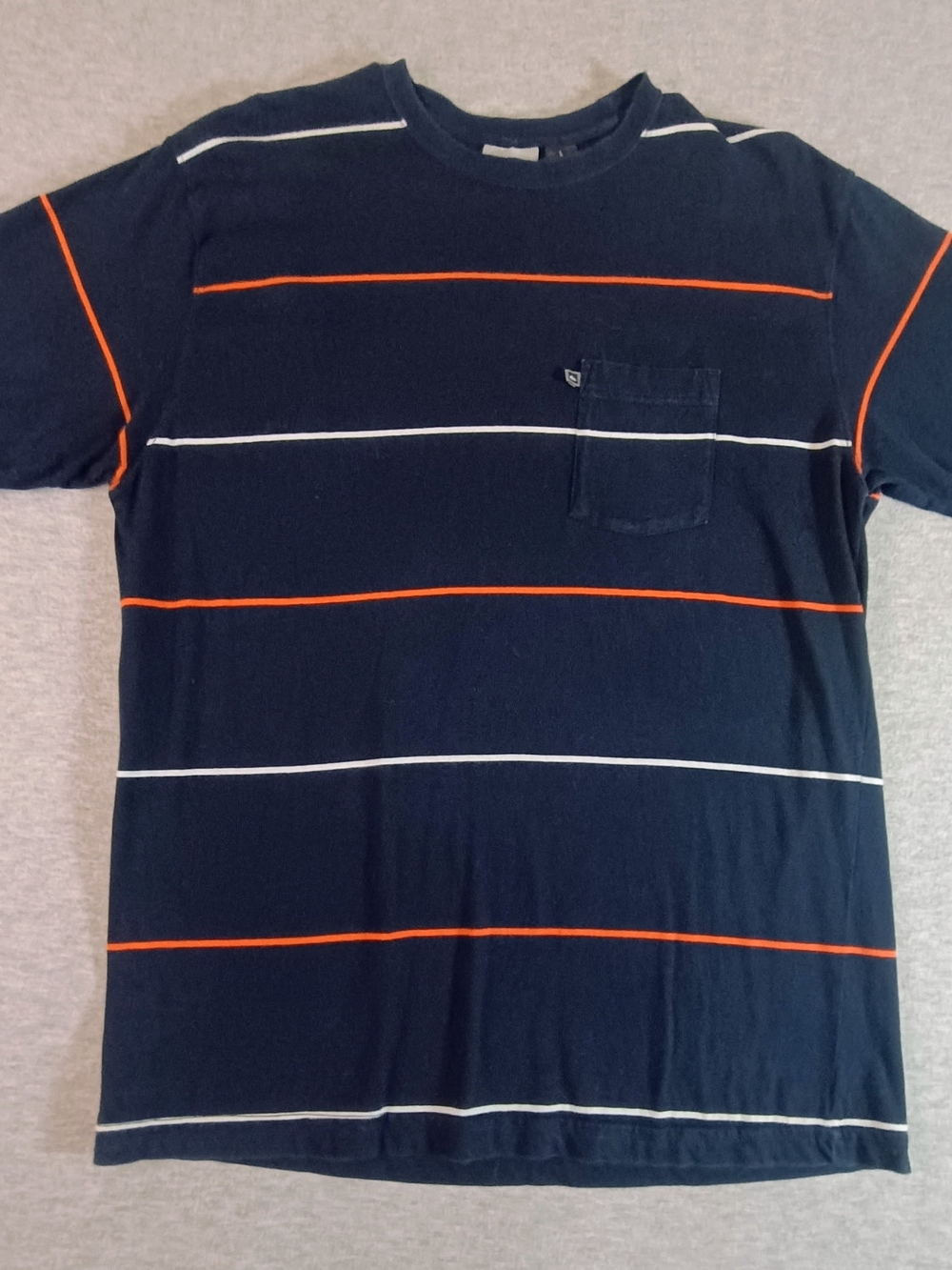 Navy Striped Pocket Tee with Orange & White Lines